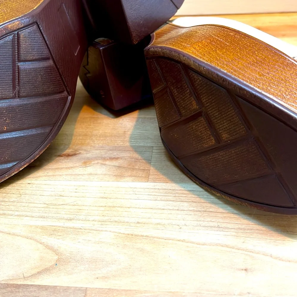 House of Harlow 1960 Griffin Ivory Leather Chunky Platform Brown Slide Sandals - Picture 14 of 14